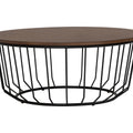 Sogno Round Wood Top Metal Caged Base Coffee Table with ash veneer tabletop and open metal base
