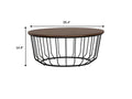 Sogno Round Wood Top Metal Caged Base Coffee Table with dimensions 35.4" W x 14.9" H.