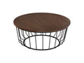 Sogno Round Wood Top Metal Caged Base Coffee Table with ash veneer and open metal frame, perfect for modern and industrial interiors.