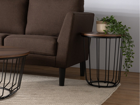Sogno Round Wood Top Metal Caged Base Side Table