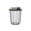 Sogno Round Wood Top Metal Caged Base Side Table with decorative books and mug on top.