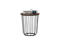 Sogno Round Wood Top Metal Caged Base Side Table with decorative books and mug on top.