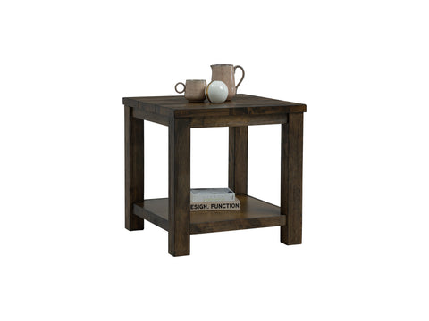 Tino Rustic Side Table - Dark Solid Wood with storage shelf, perfect for living room decor and practical use, made from solid Oakaia Wood.