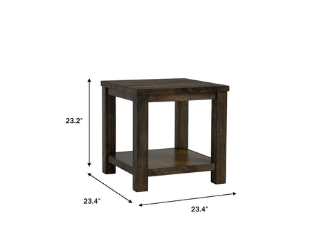 Tino Rustic Side Table - Dark Solid Wood with dimensions