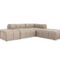 Tuscono Beige Leather Low Profile Modular Sofa showcasing a contemporary design with plush cushions and a low-profile silhouette.