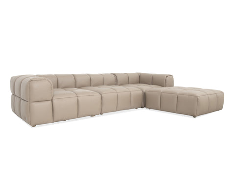 Tuscono Leather Beige 3 Seater Sectional Modular Sofa in modern design with plush support and soft beige upholstery.