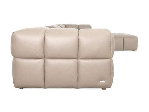 Tuscono Leather Beige 3 Seater Sectional Modular Sofa side view showcasing plush leather upholstery.