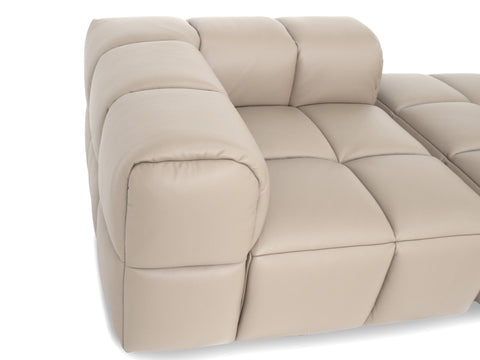 Tuscono Leather Beige 4 Seater Sectional Modular Sofa corner view showcasing plush, contemporary design.