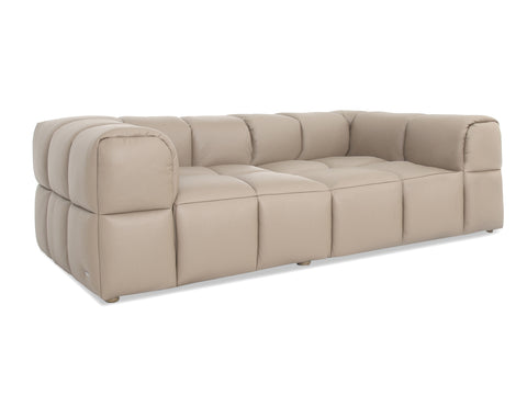 Tuscono Leather Beige Loveseat Modular Sofa showcasing a contemporary design with plush cushions in a beige color.