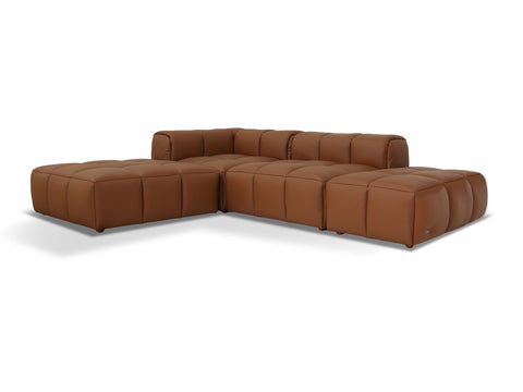 Tuscono Leather Brown 2 seater Double Sided Lounge Modular Sofa in a contemporary design with plush cushions.