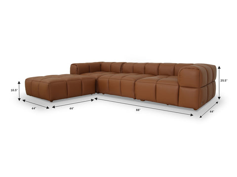Tuscono Leather Brown 3 Seater Sectional Modular Sofa dimensions with measurements for stylish adaptability.