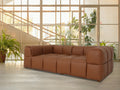 Tuscono Leather Brown Loveseat Modular Sofa in a stylish indoor setting with plants and natural light.