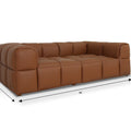 Tuscono Leather Brown Loveseat Modular Sofa displayed with dimensions 44"x 88"x 25.5" showcasing its luxurious design.