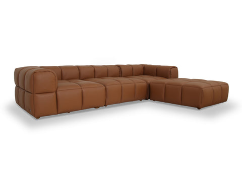 Tuscono Leather Brown 3 Seater Sectional Modular Sofa in luxurious leather with cloud-like comfort.