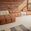 Tuscono Modular Leather Sofa - Brown & Beige Full Configuration showcasing contemporary design and premium leather upholstery.