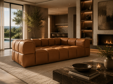 Sofá modular Loveseat de cuero marrón Tuscono