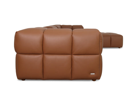 Tuscono Leather Brown 2 seater Double Sided Lounge Modular Sofa showing plush leather upholstery and contemporary design.
