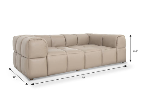 Tuscono Leather Beige Loveseat Modular Sofa with dimensions 44" H x 88" W x 25.5" D, showcases modern design and comfort.