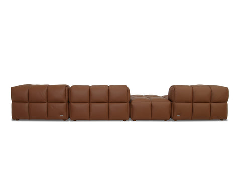 Tuscono Leather Brown 4 Seater Sectional Modular Sofa with plush cushioning and low-profile design.