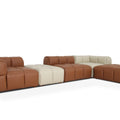 Tuscono Modular Leather Sofa - Brown & Beige Full Configuration showcasing contemporary modular design and plush cushions.