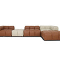 Tuscono Modular Leather Sofa in brown and beige full configuration, offering modern style and plush comfort.