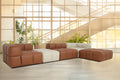 Tuscono Modular Leather Sofa in brown and beige, showcasing modern design and plush comfort in a spacious setting.