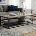 Como Rustic Industrial Rectangular Coffee Table with Lower Shelf in a modern living room setting.